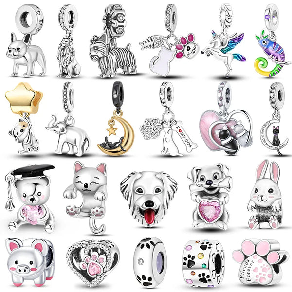 Animals Series Charms Beads 925 Silver Dog Cat Pets Fit Original Pandora Bracelet DIY lovely Pendants For Woman Fashion Jewelry